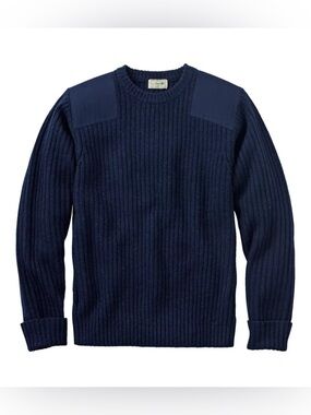LL Bean Commando Crewneck Sweater Mens Large NWT Merino Wool Navy elbow patch